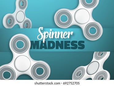 Illustration of Vector Fidget Spinner Gadget Icon. Realistic Spinning Toy Hand Spinner with Spinner Madness Lettering