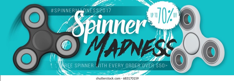 Illustration of Vector Fidget Spinner. Realistic Hand Spinner Sale Banner Modern Colorful Template