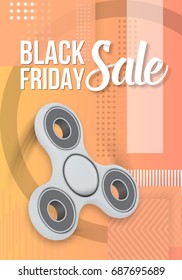 Illustration of Vector Fidget Spinner. Realistic 3D Spinning Fidget Toy on Modern 90s Style Abstract Geometrical Background