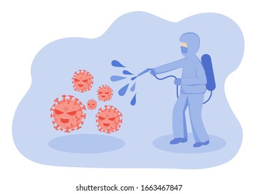 illustration vector of fighting and Protection with corona or covid 19,special protective uniforms protect virus.