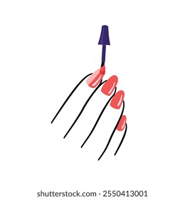 Illustration Vector of finger hand with nail polish. Female manicured hands. Fingernails painting, polishing nails. Salon treatment beauty concept. 