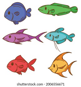 Illustration vector fish cartoon set