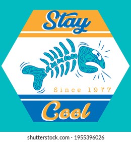 Pescado vectorial de ilustración con palo y texto