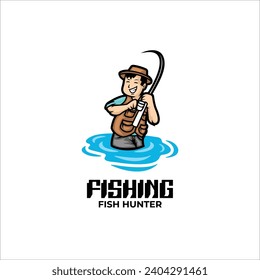 Illustration Vector Fishing  Cartoon Logo Style.