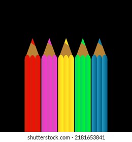 Illustration vector of five colored pencil with the dark background 