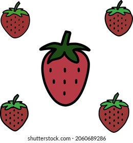 Illustration vector of five red strawberries with green stems, perfect for children's content, advertisements, magazines, media uploads, backgrounds, logos, stickers and symbols of a product.
