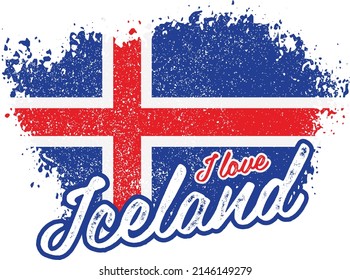 illustration of vector flag with text (I love Iceland)