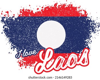 illustration of vector flag with text (I love laos, asia, laos)