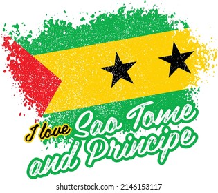 illustration of vector flag with text (I love Sao Tome and Principe)