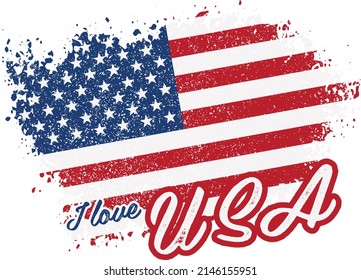illustration of vector flag with text (I love USA)