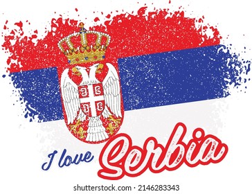 illustration of vector flag with text (I love serbia)
