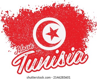 illustration of vector flag with text (I love tunisia)