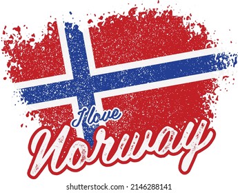 illustration of vector flag with text (I love norway)