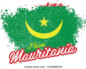 illustration of vector flag with text (I love Mauritania)