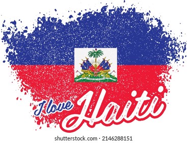 illustration of vector flag with text (I love Haiti)