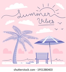 Ilustración vectorial fondo plano de relajación en la playa como concepto de vibraciones de verano.
