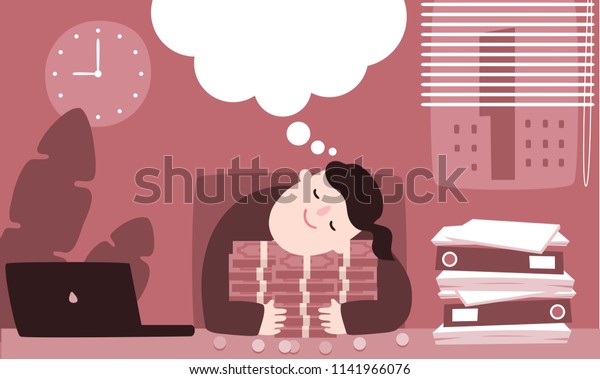 Illustration Vector Flat Cartoon Asian Businesswoman Royalty