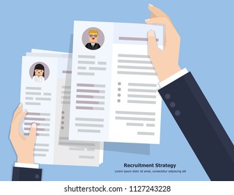Illustration vector flat cartoon of choosing profile of employees man and woman professional on recruitment on work concept