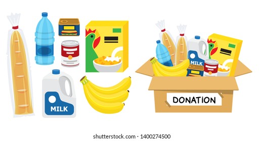 Illustration vector flat cartoon of donation food box isolated on white background.