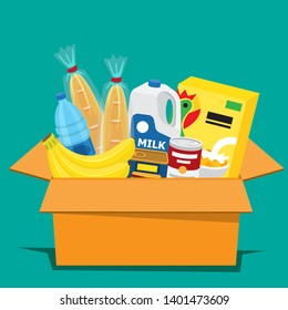 Illustration vector flat cartoon of donation food box isolated on white background.