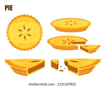 Illustration vector flat cartoon isolated meat or mince pie on white background top view and side view for server on table at bakery shop