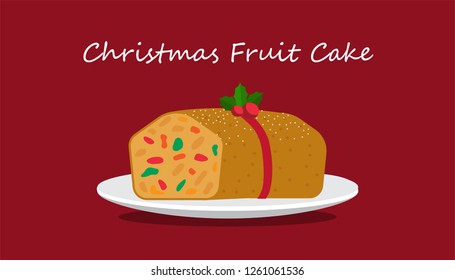 illustration vector flat cartoon isolated tradition baked fruit cake on white plate on merry christmas party season