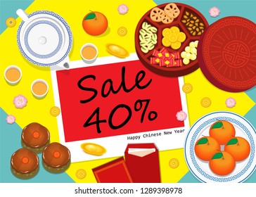 illustration vector flat cartoon on happy chinese new year 2019 year of pig decoration on table top view