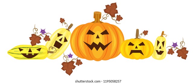 illustration vector flat cartoon of pumpkin crave family jack o lantern decoration set isolated on white background for object on greeting card