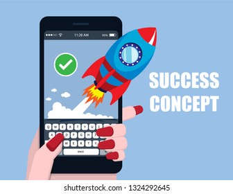 illustration vector flat cartoon of rocket launch as growth new startup business concept