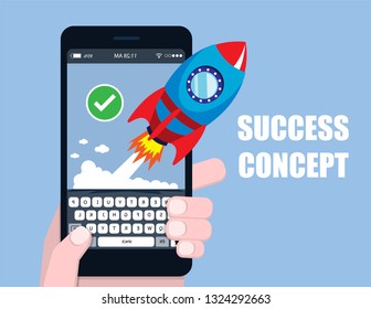 illustration vector flat cartoon of rocket launch as growth new startup business concept