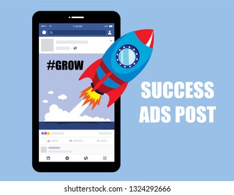 illustration vector flat cartoon of rocket launch as growth new startup business concept