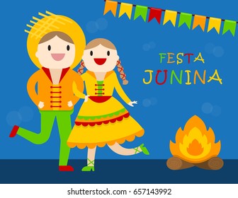 illustration vector flat cartoon style of cute object on June festival of Brazil and Portugal