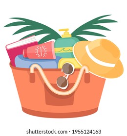illustration vector flat cartoon of summer bag accessories isolated on white background