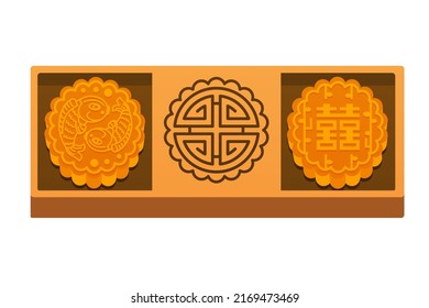 Illustration Vector Flat Cartoon Top View Of Mooncake Box