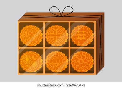 Illustration Vector Flat Cartoon Top View Of Mooncake Box Or Moon Cake Box Product On Mid Autumn Festival