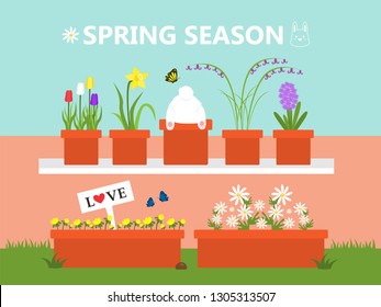 Illustration vector flat cute cartoon plant and flower of set card decoration on happy Easter day or welcome to spring season concept