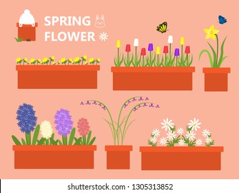 Illustration vector flat cute cartoon plant and flower of set card decoration on happy Easter day or welcome to spring season concept