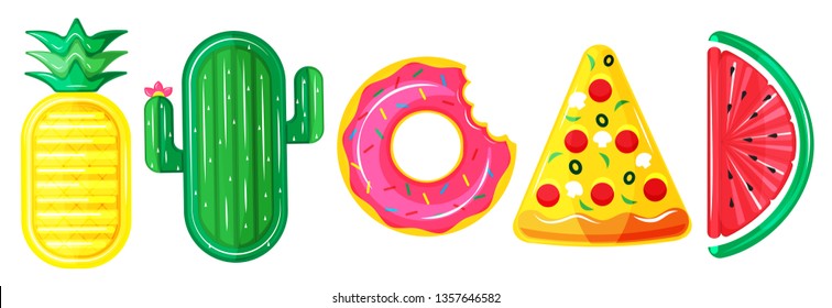 illustration vector flat cute cartoon of inflatable or float on invitation card summer pool party concept  - Shutterstock ID 1357646582