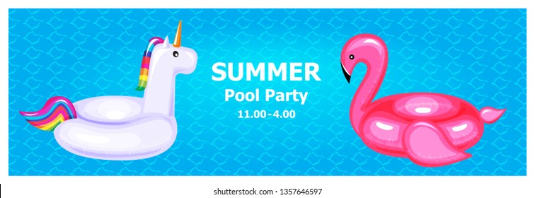 Illustration Vector Flat Cute Cartoon Of Inflatable Or Float On Invitation Card Summer Pool Party Concept 