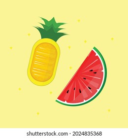 Illustration Vektorflach süß von Sommerfrüchten für Einladungskarte Sommerpool Party. isoliertes Symbol