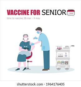 Pancarta de diseño plano vectorial de ilustración a tiempo para la vacuna para el concepto superior