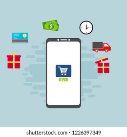 Illustration of vector flat design business composition with online shop