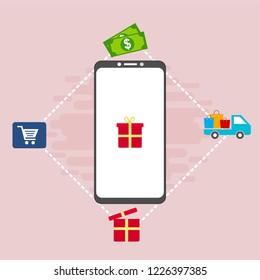 Illustration of vector flat design business composition with online shop