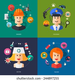 Illustration of vector flat design business illustrations with people professions