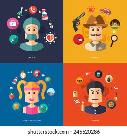 Illustration of vector flat design business illustrations with people professions