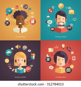 Illustration of vector flat design business composition with technical support