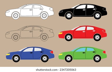 Illustration Vector of flat design car,silhouette car,outline car, colored car,car icon