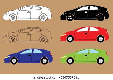 Illustration Vector of flat design car,silhouette car,outline car, colored car,car icon, sport car