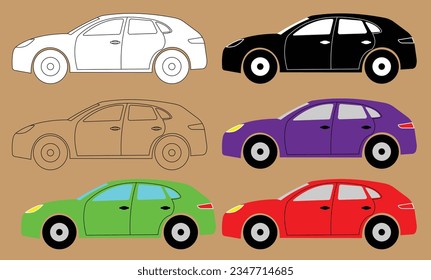 Illustration Vector of flat design car,silhouette car,outline car, colored car,car icon