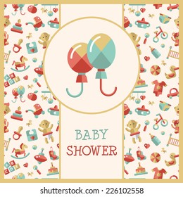 Illustration of vector flat design cute baby shower template